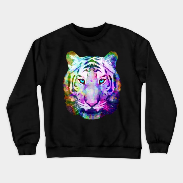 Tiger art illustration, colorful watercolor style Crewneck Sweatshirt by Collagedream